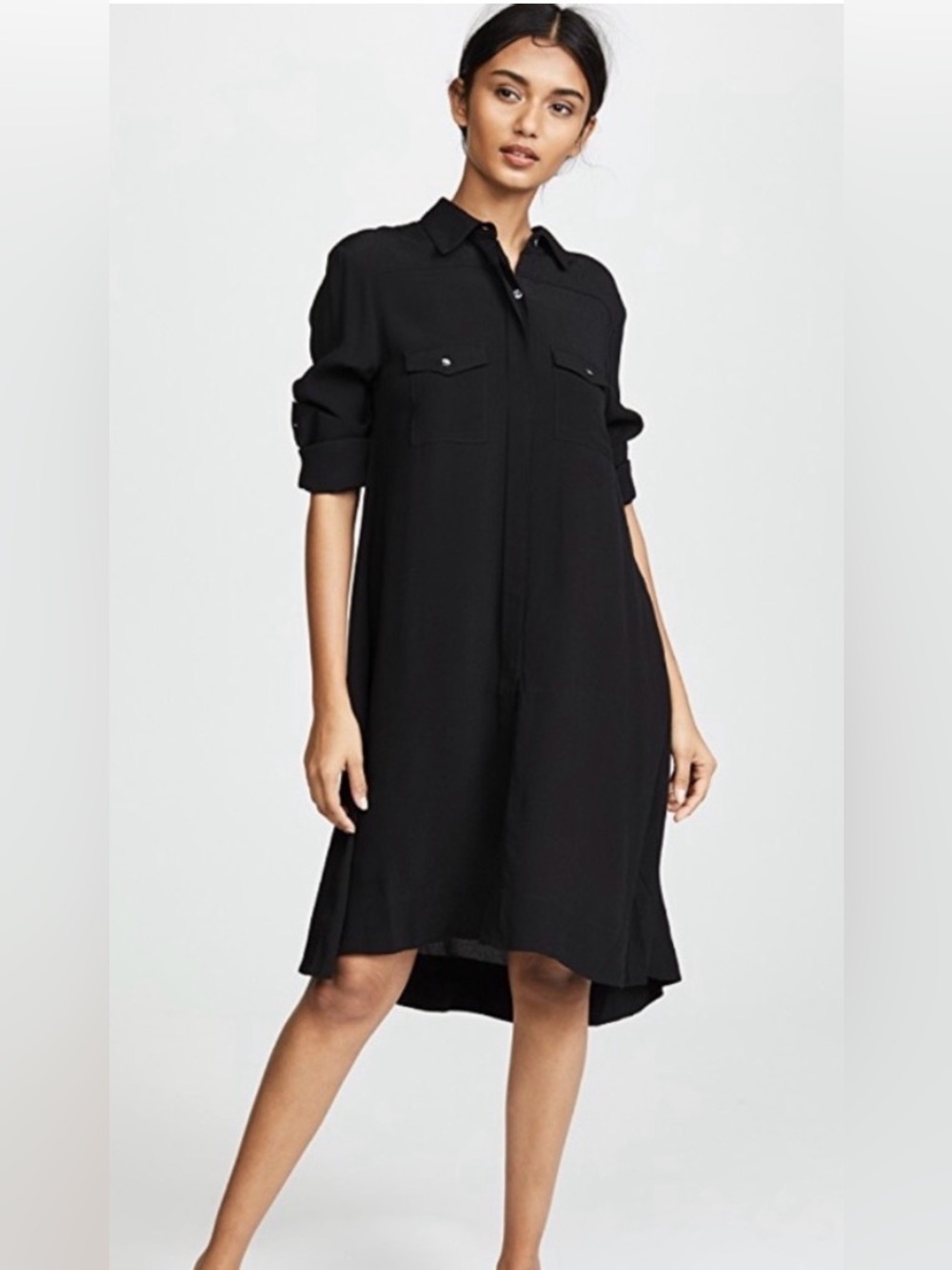 HATCH The Shirtdress in Black, Size Medium (M) / 2 - Crepe Button Down Collar